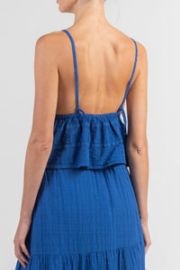 STRAPPY MUSSELINE TOP "PATMOS" GREEK BLUE