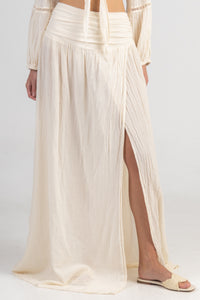 SLITTED MUSSELINE MAXI SKIRT "SYMI" NATURAL