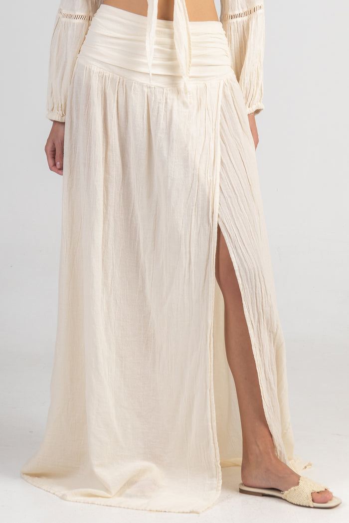 SLITTED MUSSELINE MAXI SKIRT "SYMI" NATURAL