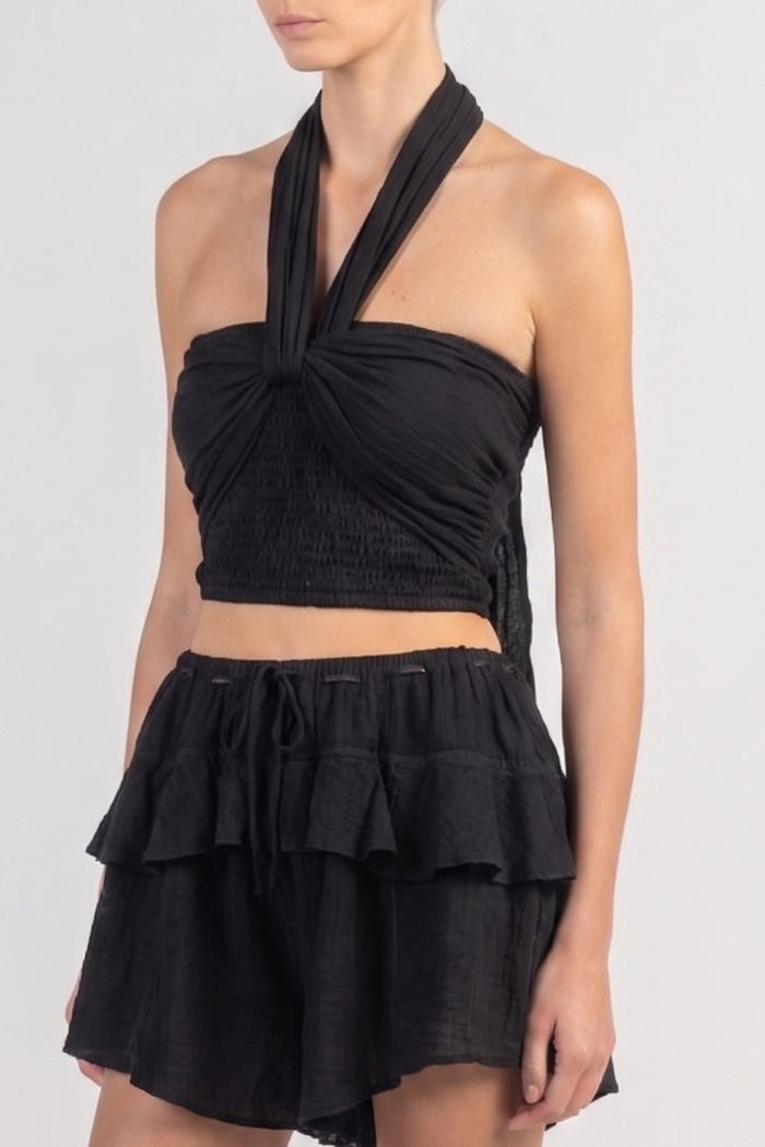 MUSSELINE CROP TOP "SYMI" BLACK