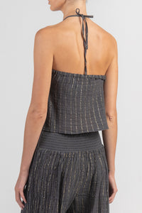 GAUZE NECKHOLDER CROP TOP "LIMNOS" ANTHRACITE/LUREX