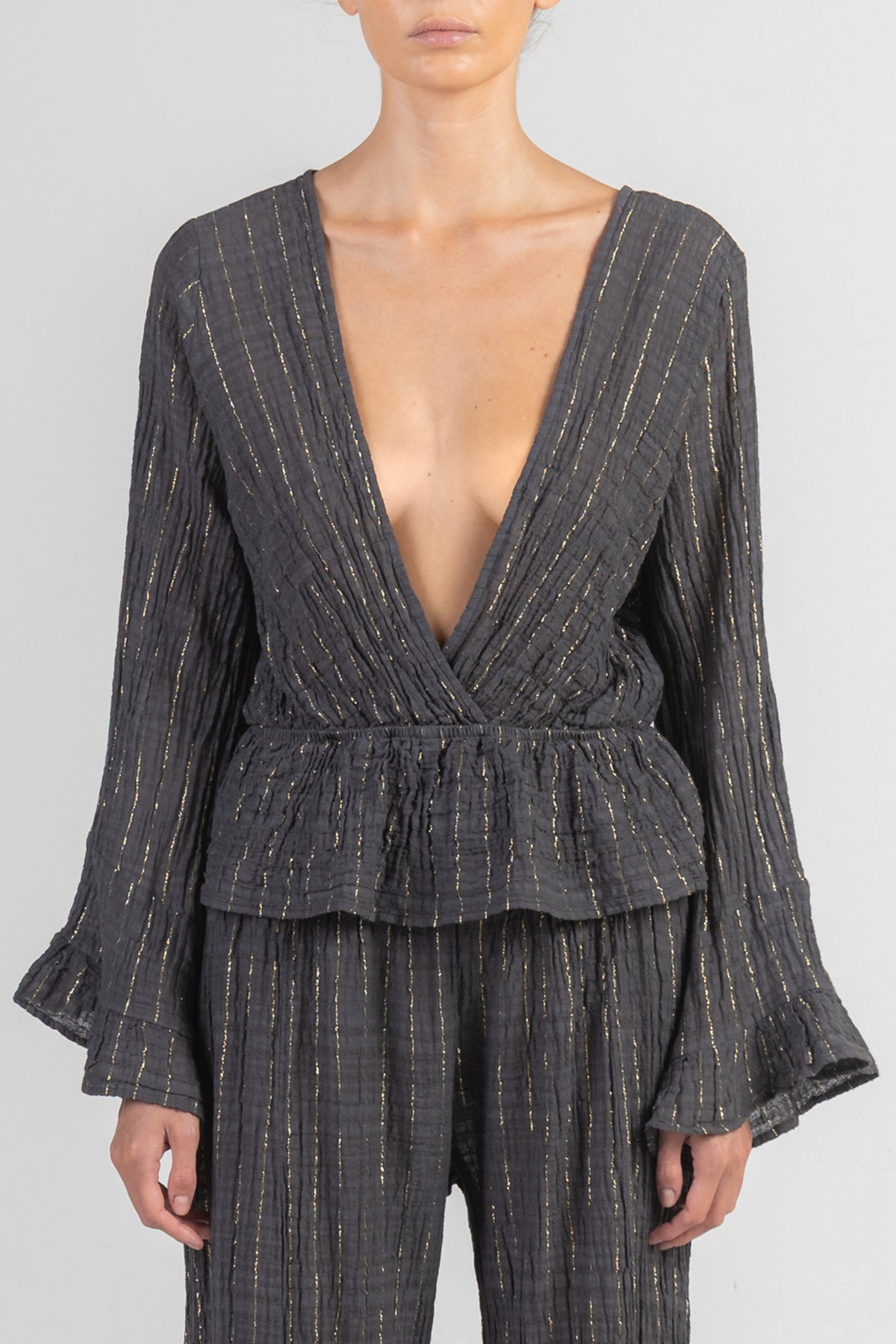 GAUZE BLOUSE "LIMNOS" ANTHRACITE/LUREX
