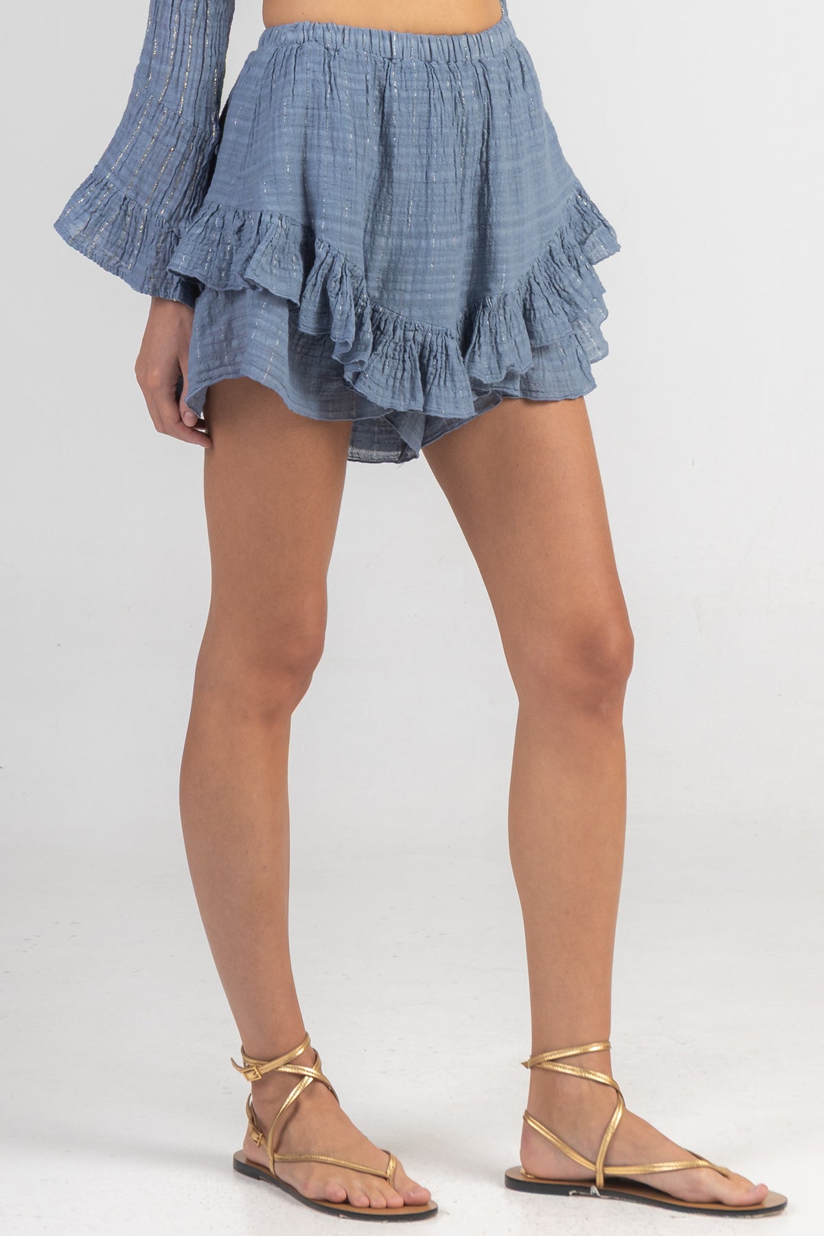 GAUZE SKORT "LIMNOS" SKY BLUE/LUREX