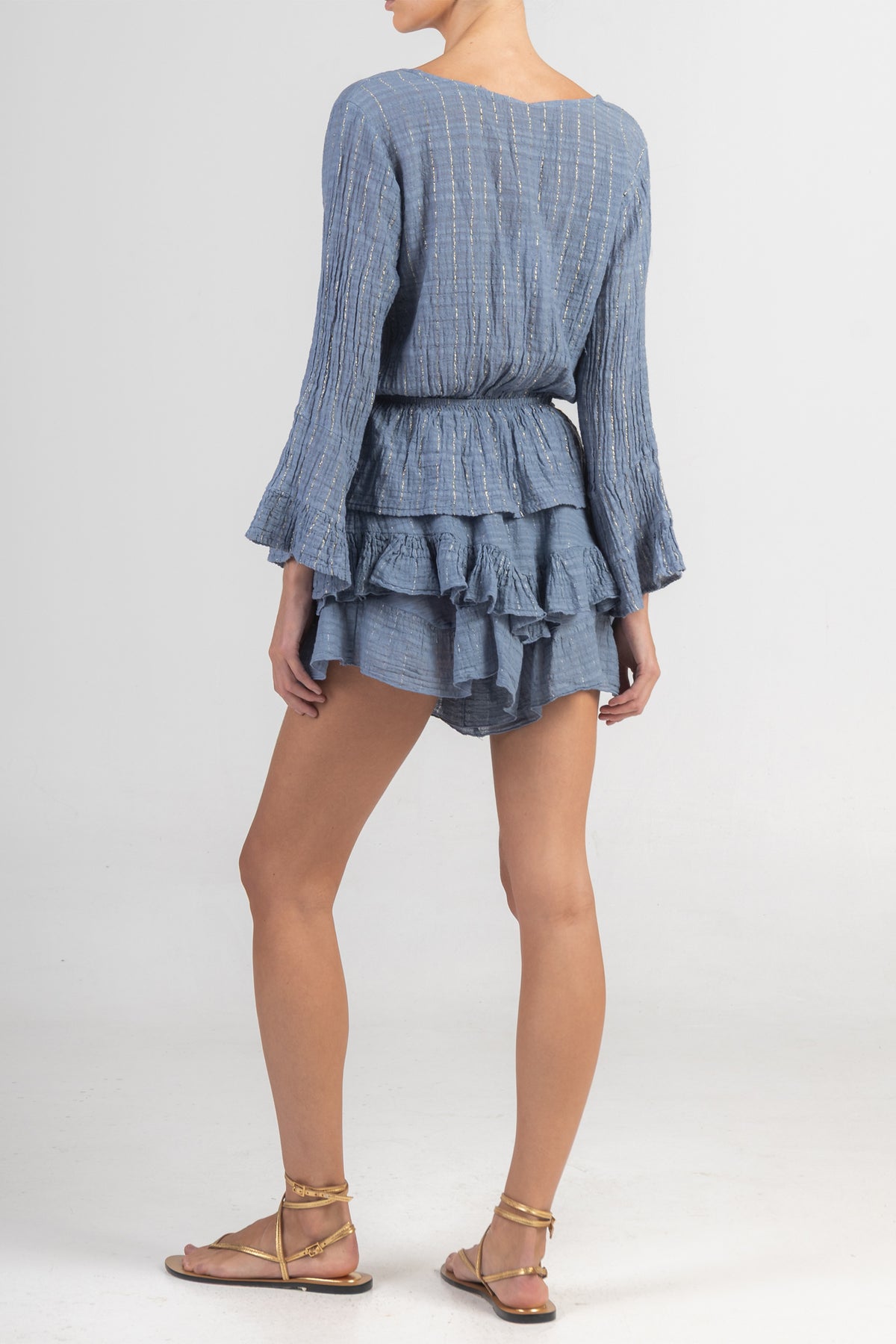 GAUZE BLOUSE "LIMNOS" SKY BLUE/LUREX