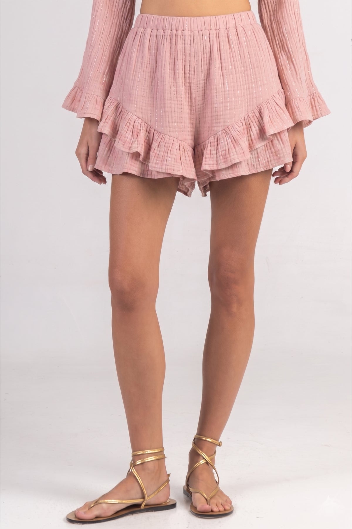 GAUZE SKORT "LIMNOS" PALE PINK/LUREX