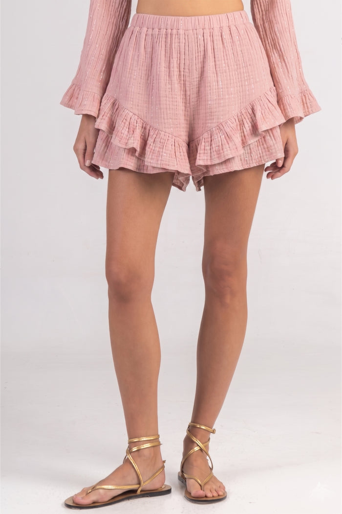 GAUZE SKORT "LIMNOS" PALE PINK/LUREX