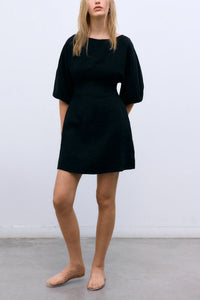 SHORT LINEN DRESS MIDNIGHT BLACK