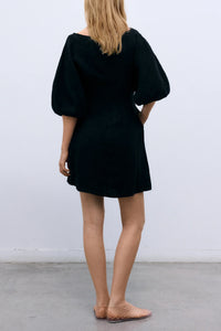 SHORT LINEN DRESS MIDNIGHT BLACK