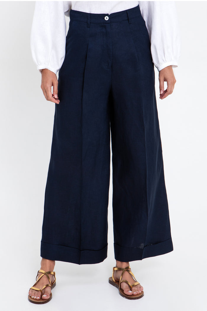 WIDE LEG LINEN PANTS "PURE" NAVY