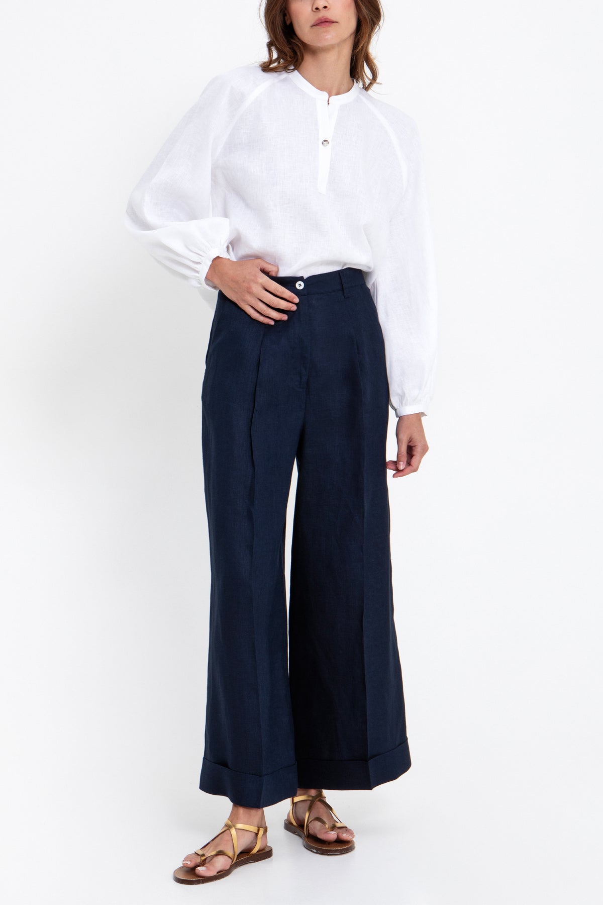 WIDE LEG LINEN PANTS "PURE" NAVY