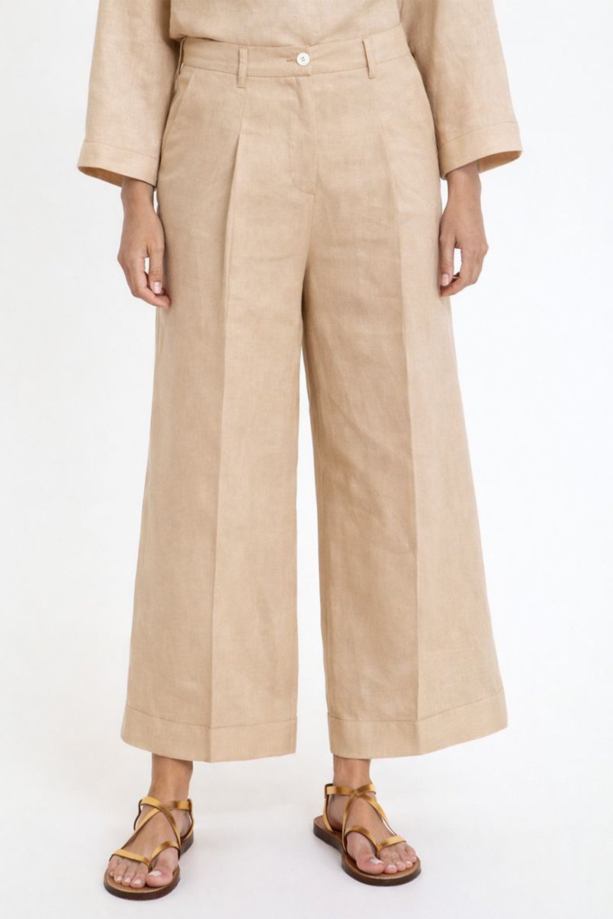 WIDE LEG LINEN PANTS "PURE" BEIGE
