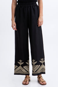 WIDE LEG LINEN PANTS "PYRAMIDS" BLACK/GOLD