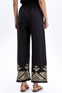 WIDE LEG LINEN PANTS "PYRAMIDS" BLACK/GOLD