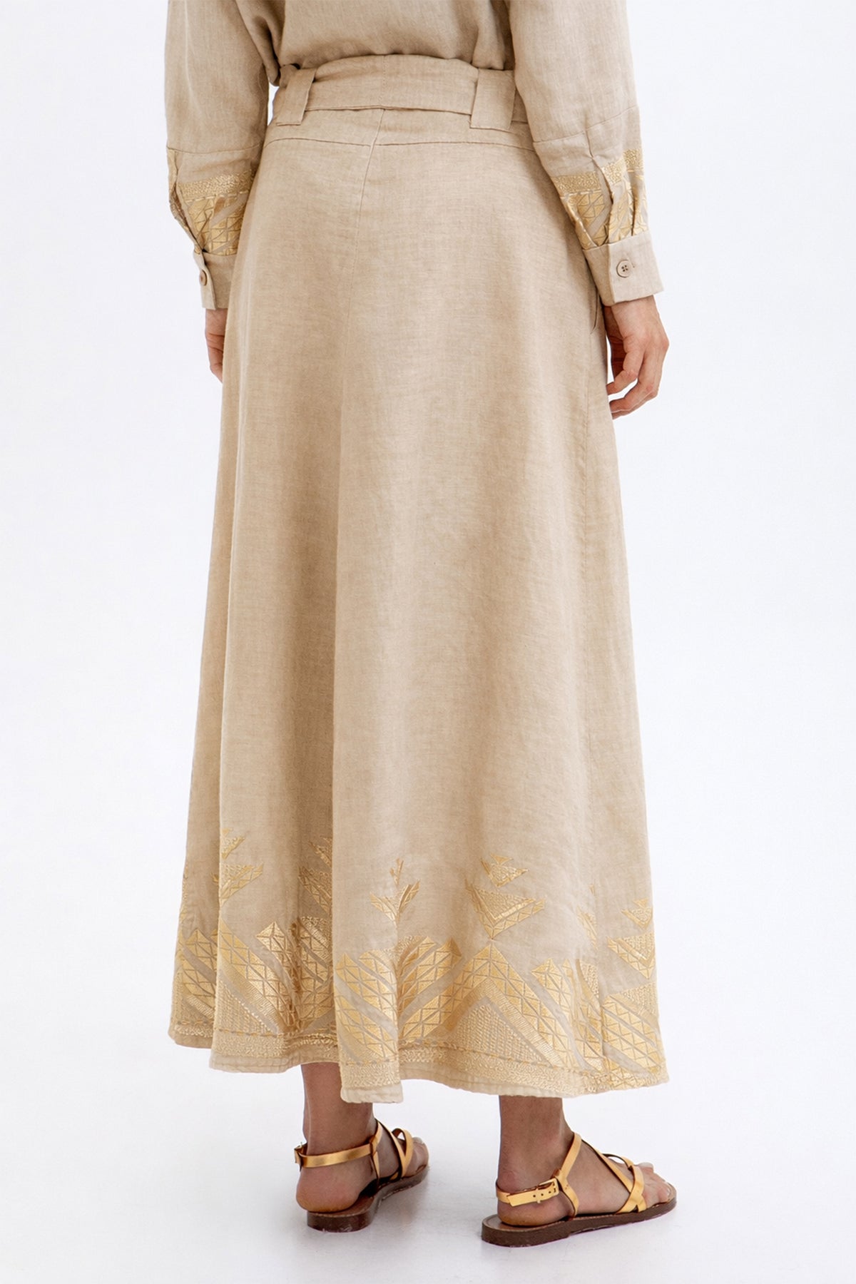 LONG LINEN SKIRT "PYRAMIDS" BEIGE/GOLD