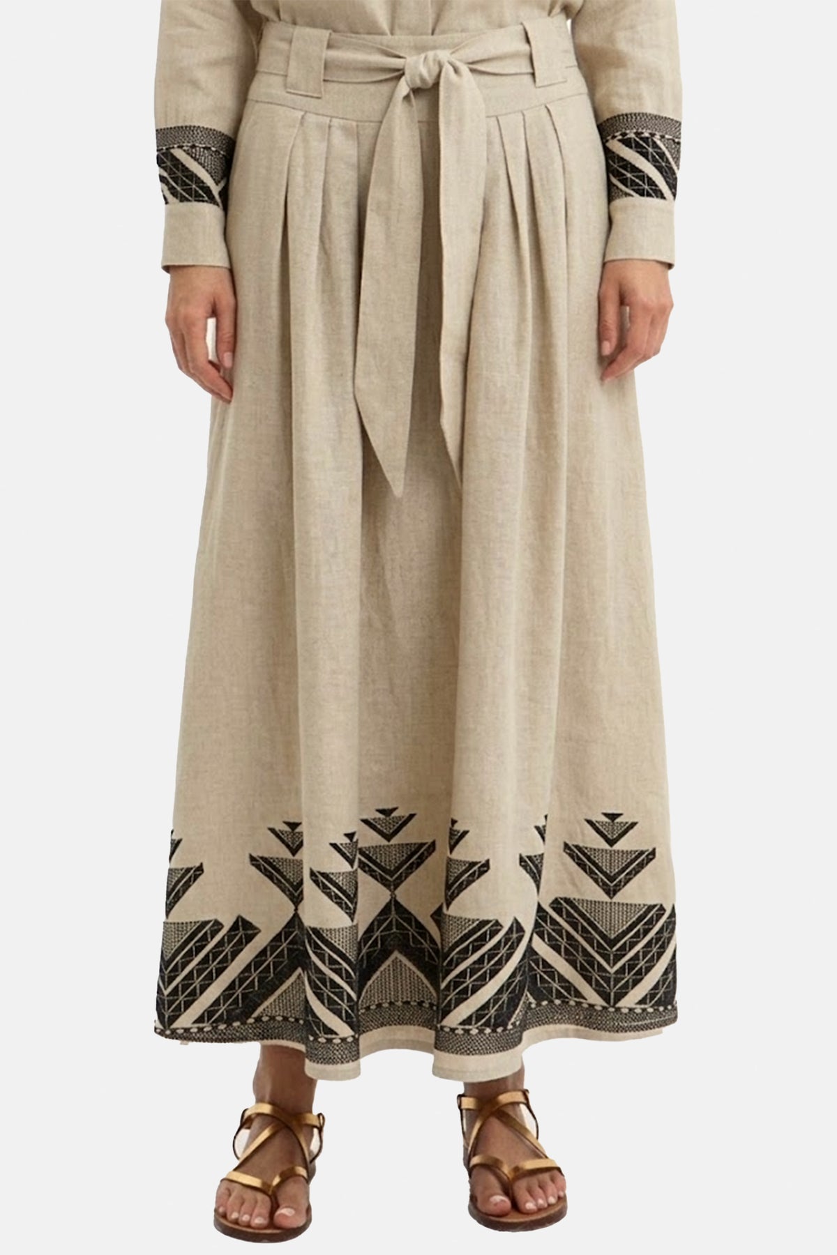 LONG LINEN SKIRT "PYRAMIDS" BEIGE/BLACK