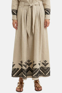 LONG LINEN SKIRT "PYRAMIDS" BEIGE/BLACK
