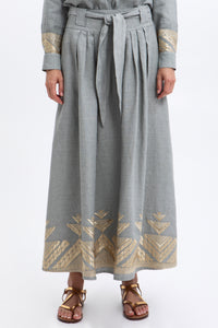 LONG LINEN SKIRT "PYRAMIDS" LIGHT GREY/GOLD