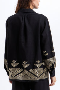 EMBROIDERED LINEN BLOUSE "PYRAMIDS" BLACK/GOLD