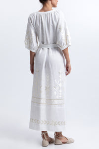 MIDI LINEN DRESS "IOS" WHITE/CHAMPAGNE