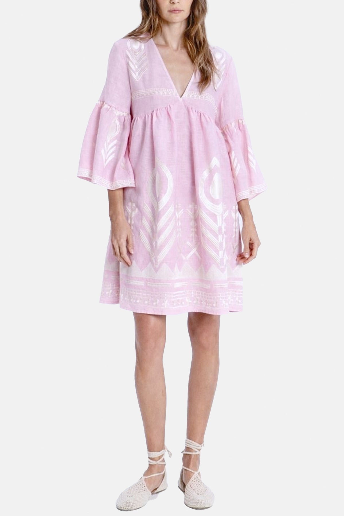 SHORT LINEN DRESS "FEATHER" PINK/CHAMPAGNE