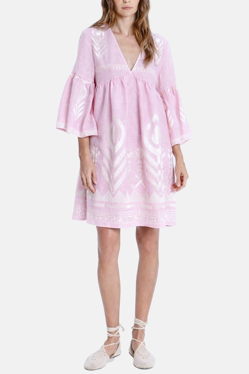 SHORT LINEN DRESS "FEATHER" PINK/CHAMPAGNE