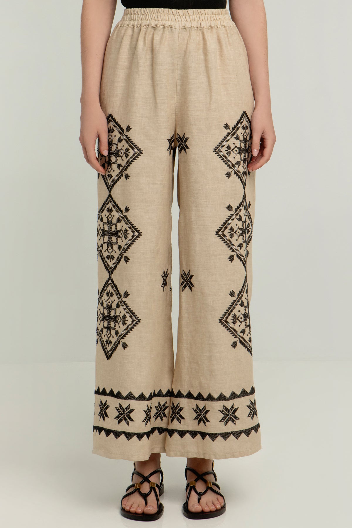 LINEN PANTS "LEFKADA" BEIGE/BLACK