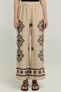 LINEN PANTS "LEFKADA" BEIGE/BLACK
