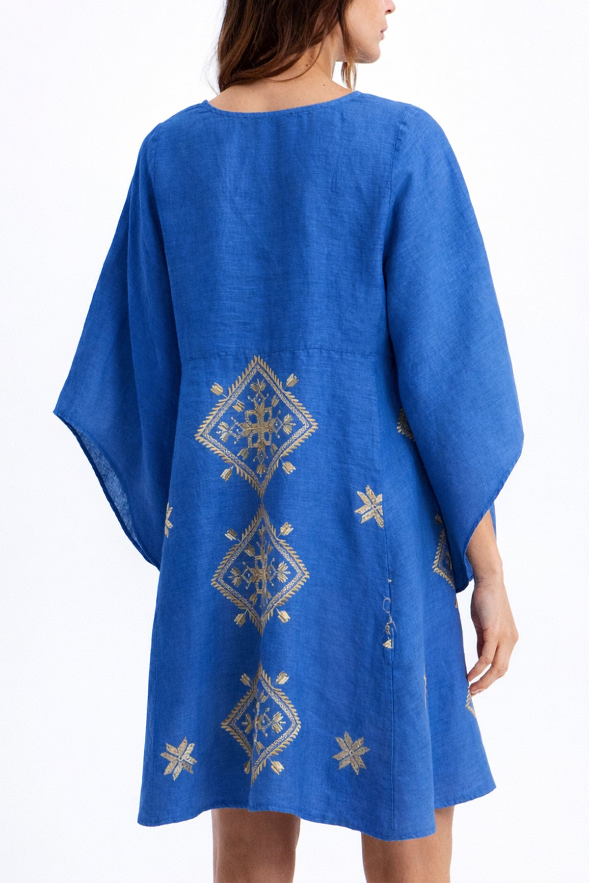 SHORT LINEN DRESS "LEFKADA" BLUE RAF/GOLD