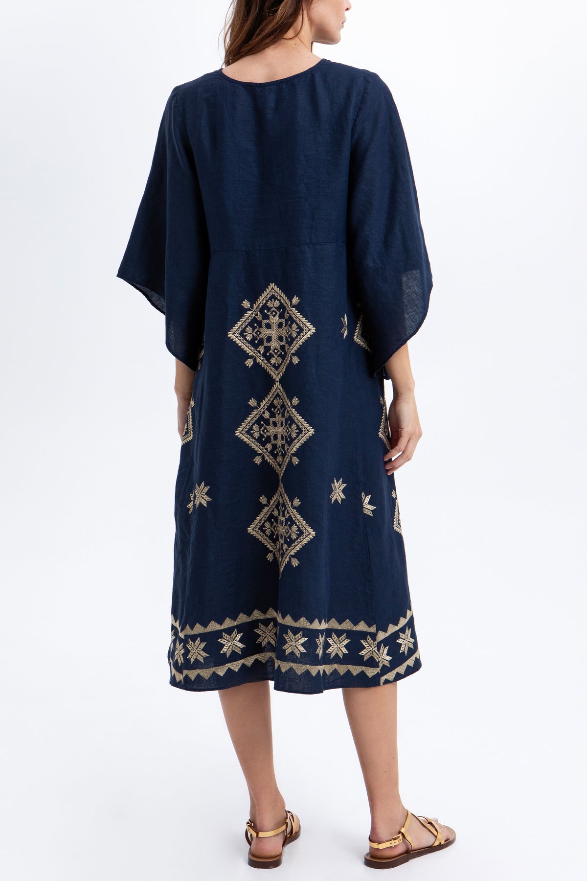 MIDI LINEN DRESS "LEFKADA" NAVY/GOLD