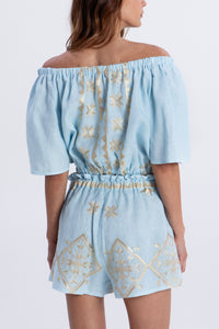 OFF SHOULDER CROP TOP "LEFKADA" CIEL/GOLD