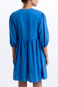SHORT COTTON WRAP DRESS "CROSS" BLUE RAF/GOLD