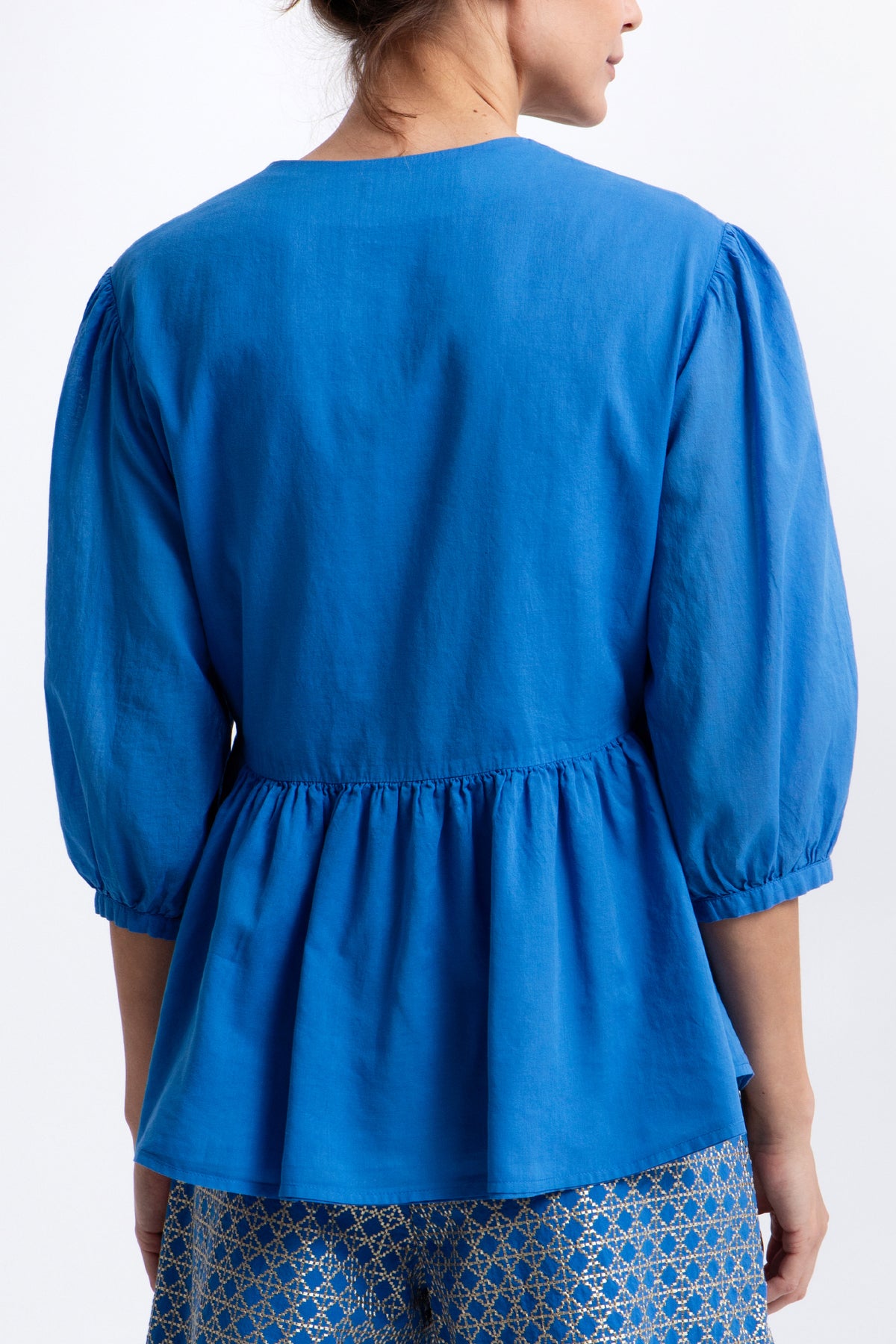 COTTON WRAP BLOUSE "CROSS" BLUE RAF/GOLD