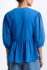 COTTON WRAP BLOUSE "CROSS" BLUE RAF/GOLD
