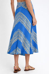MIDI COTTON SKIRT "EMBROIDERED" BLUE RAF/GOLD