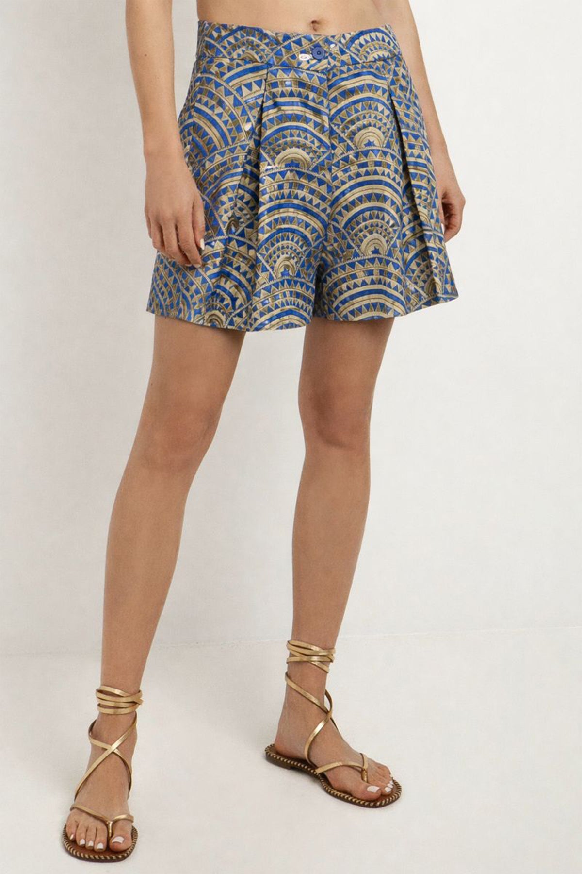 EMBROIDERED COTTON SHORTS "TRIANGLE" BLUE RAF/GOLD