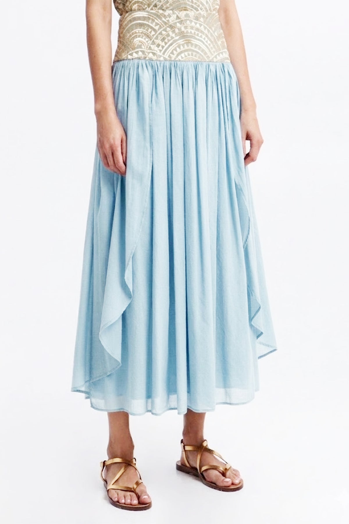 MIDI COTTON SKIRT "TRIANGLE" CIEL/GOLD