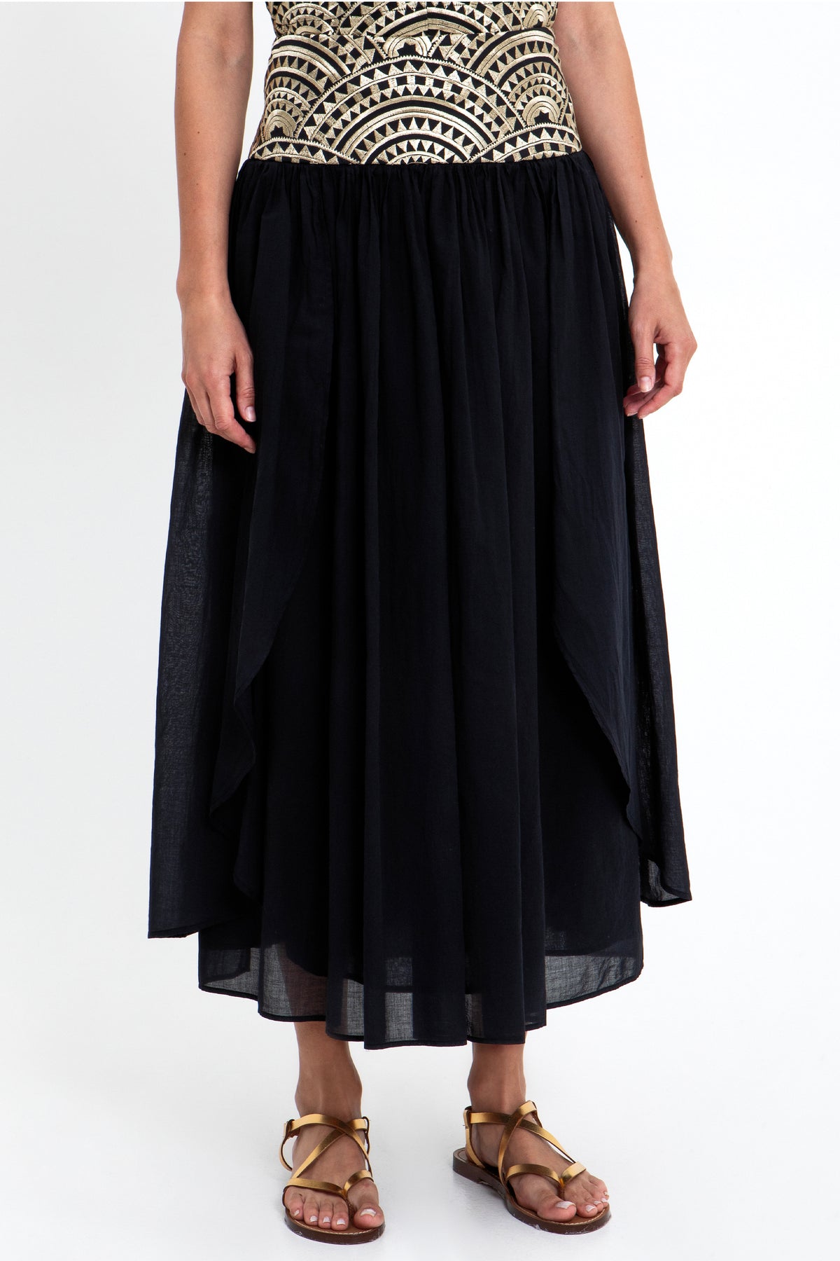 MIDI COTTON SKIRT "TRIANGLE" BLACK/GOLD