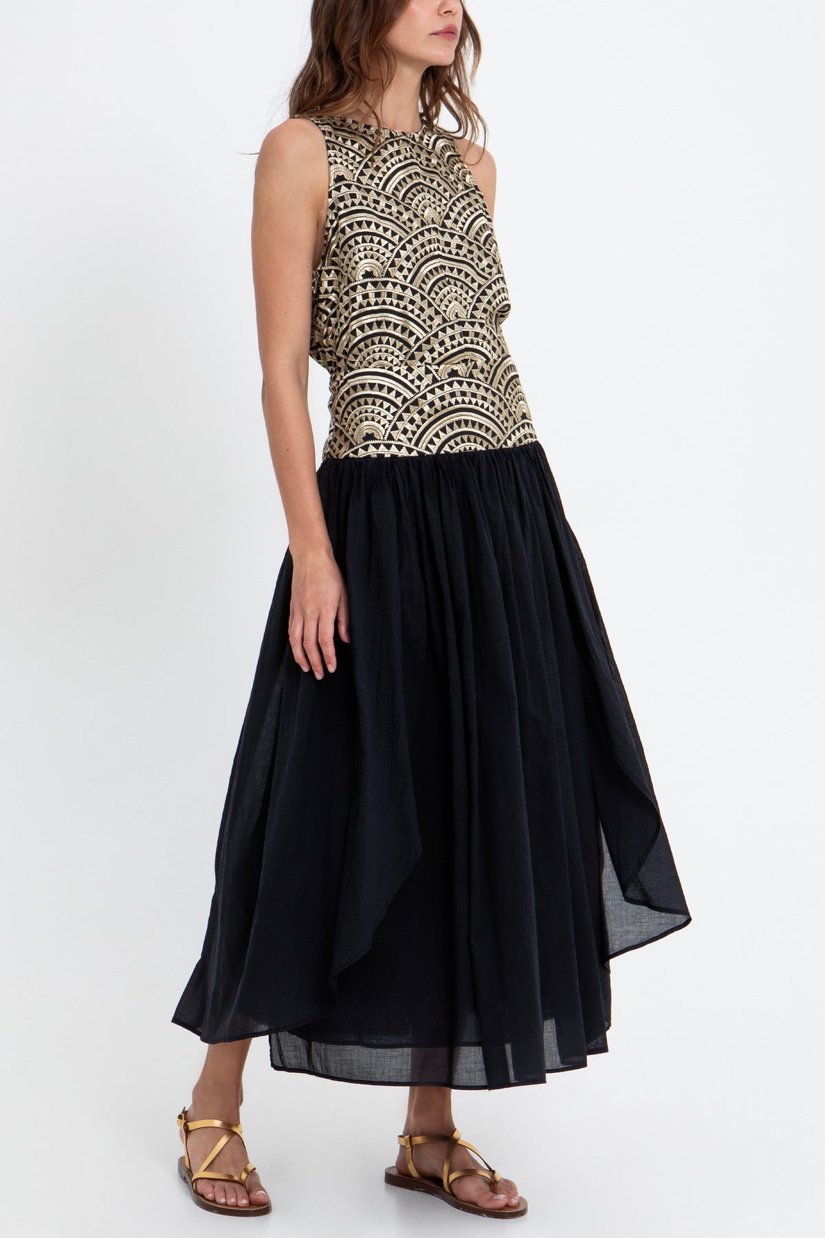 MIDI COTTON SKIRT "TRIANGLE" BLACK/GOLD