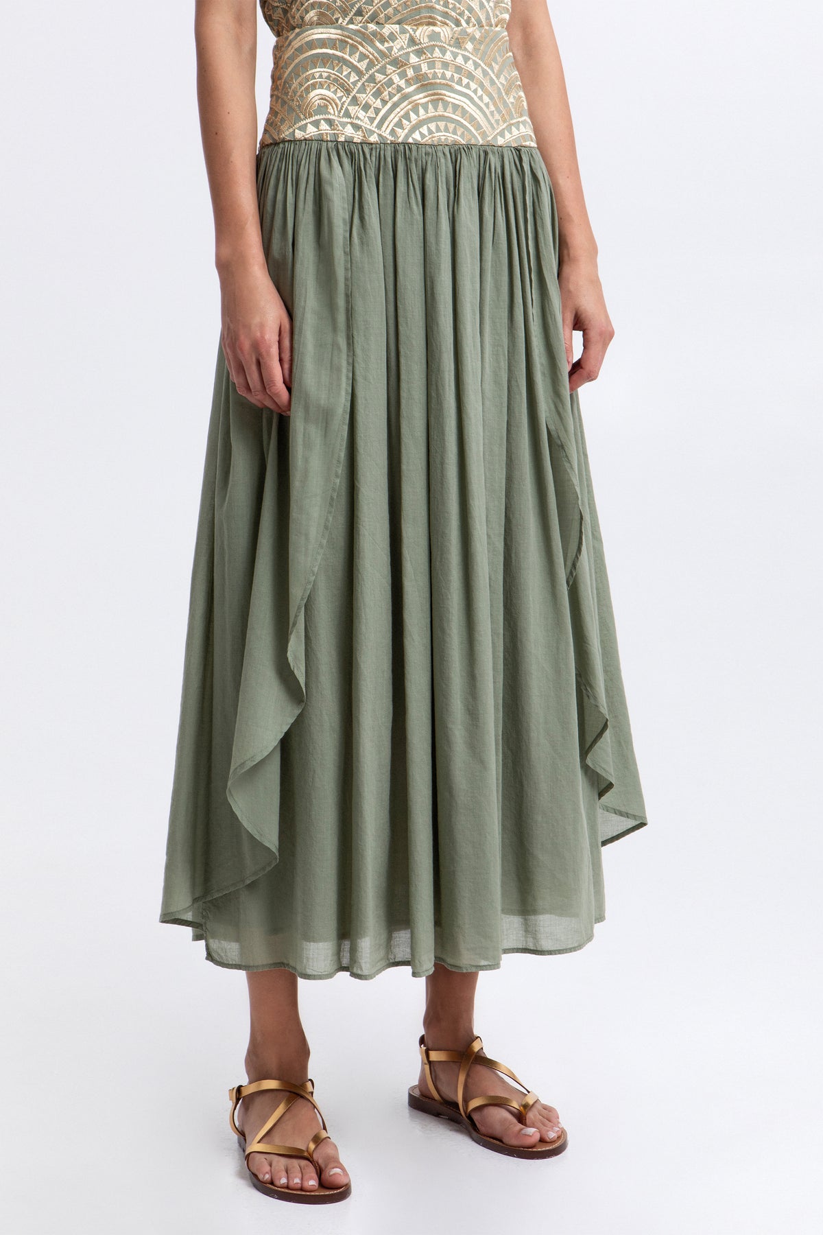 MIDI COTTON SKIRT "TRIANGLE" SAGE/GOLD