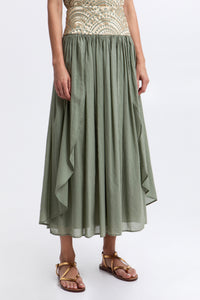 MIDI COTTON SKIRT "TRIANGLE" SAGE/GOLD