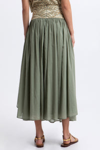 MIDI COTTON SKIRT "TRIANGLE" SAGE/GOLD