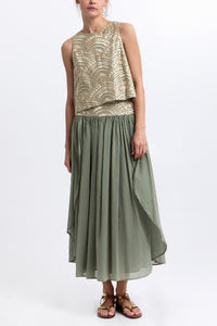 MIDI COTTON SKIRT "TRIANGLE" SAGE/GOLD