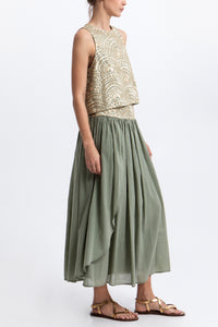 MIDI COTTON SKIRT "TRIANGLE" SAGE/GOLD