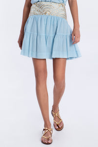 MINI COTTON SKIRT "TRIANGLE" CIEL/GOLD