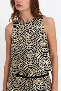 CROPPED EMBROIDERED COTTON TOP "TRIANGLE" BLACK/GOLD