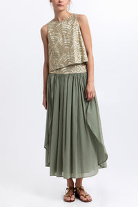 CROPPED EMBROIDERED COTTON TOP "TRIANGLE" SAGE/GOLD