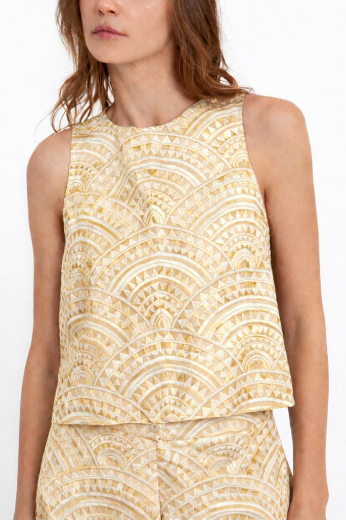 CROPPED EMBROIDERED COTTON TOP "TRIANGLE" WHITE/GOLD