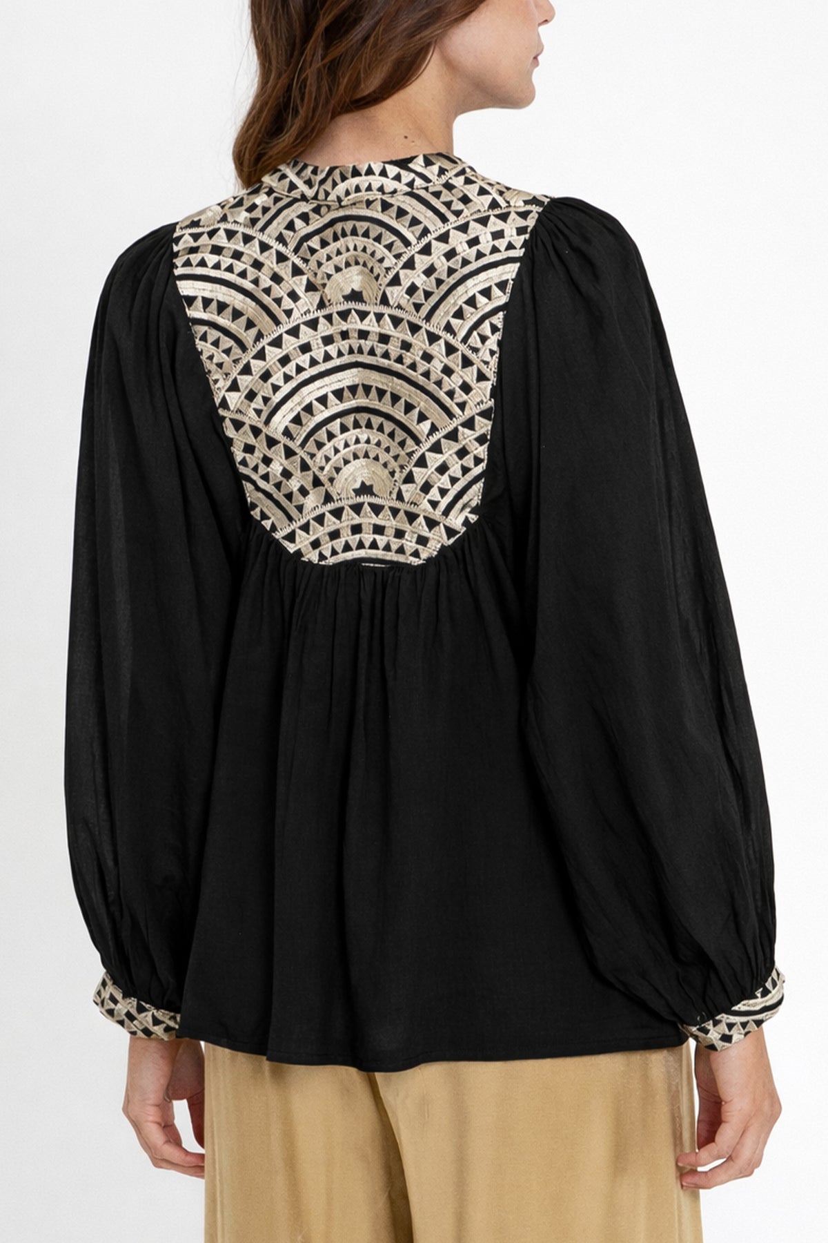 COTTON BLOUSE WITH BUTTONS "TRIANGLE" BLACK/GOLD