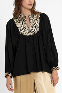 COTTON BLOUSE WITH BUTTONS "TRIANGLE" BLACK/GOLD