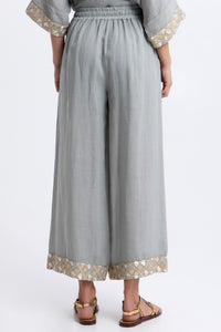 WIDE LEG RAMIE PANTS "FLAKES" LIGHT GREY/GOLD